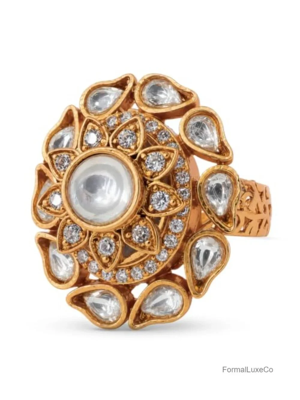 Gold Polished CZ Adjustable Cocktail Rings Women's Statement Ring Set